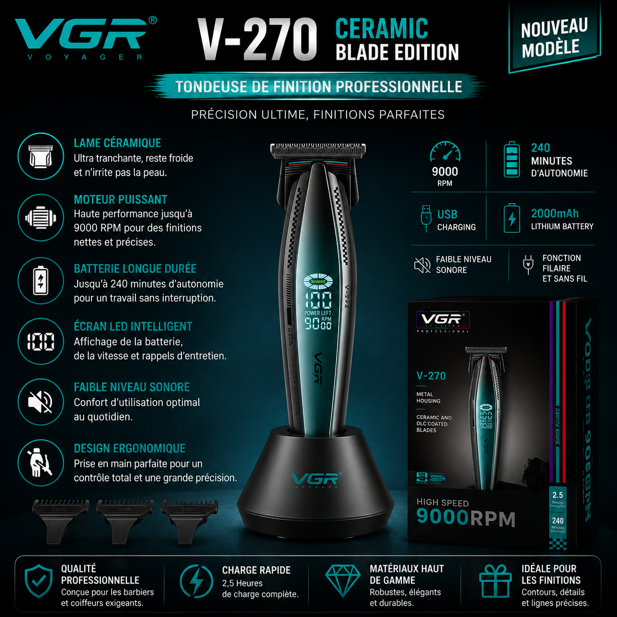 VGR V-270 Ceramic Blade Edition tondeuse de finition