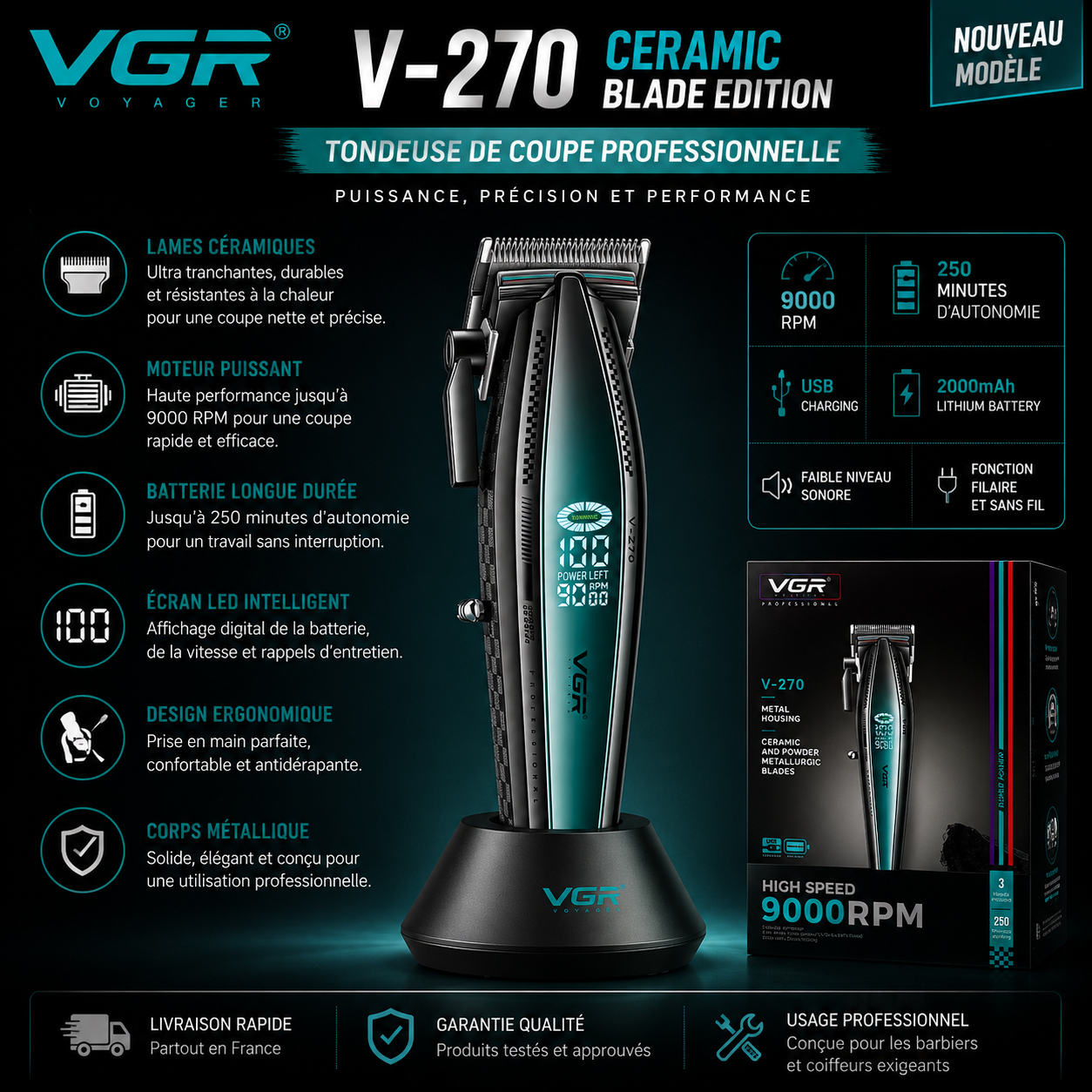VGR V-270 Ceramic Blade Edition tondeuse de coupe
