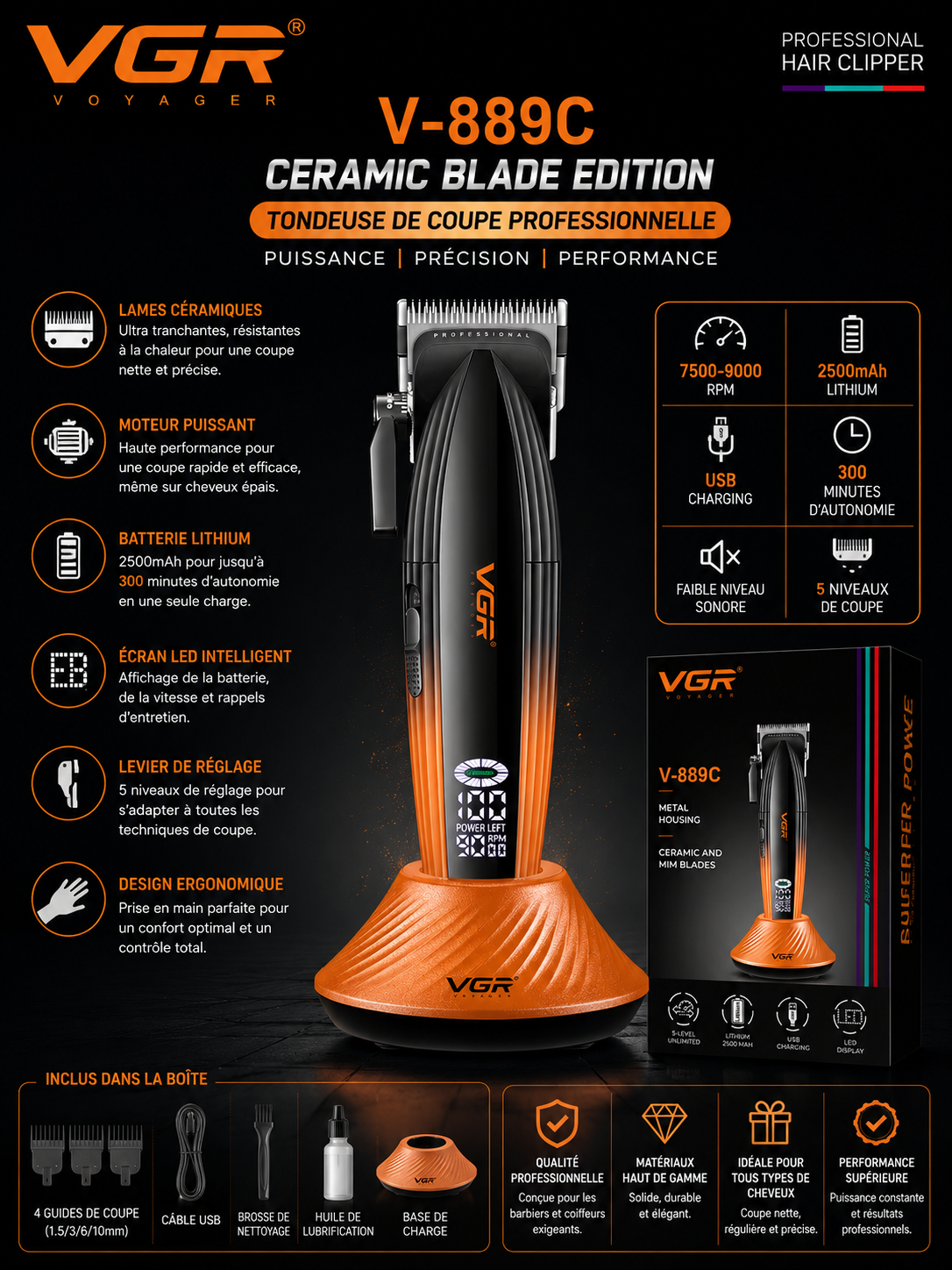 VGR V-889 Ceramic Blade Edition – Tondeuse de Coupe