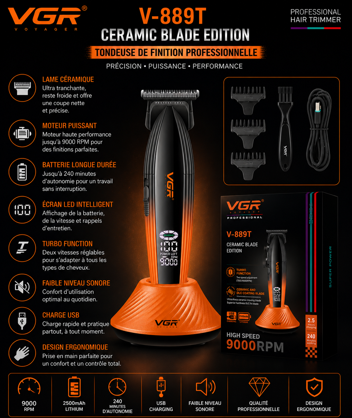 VGR V-889T Ceramic Blade Edition – Tondeuse de Finition