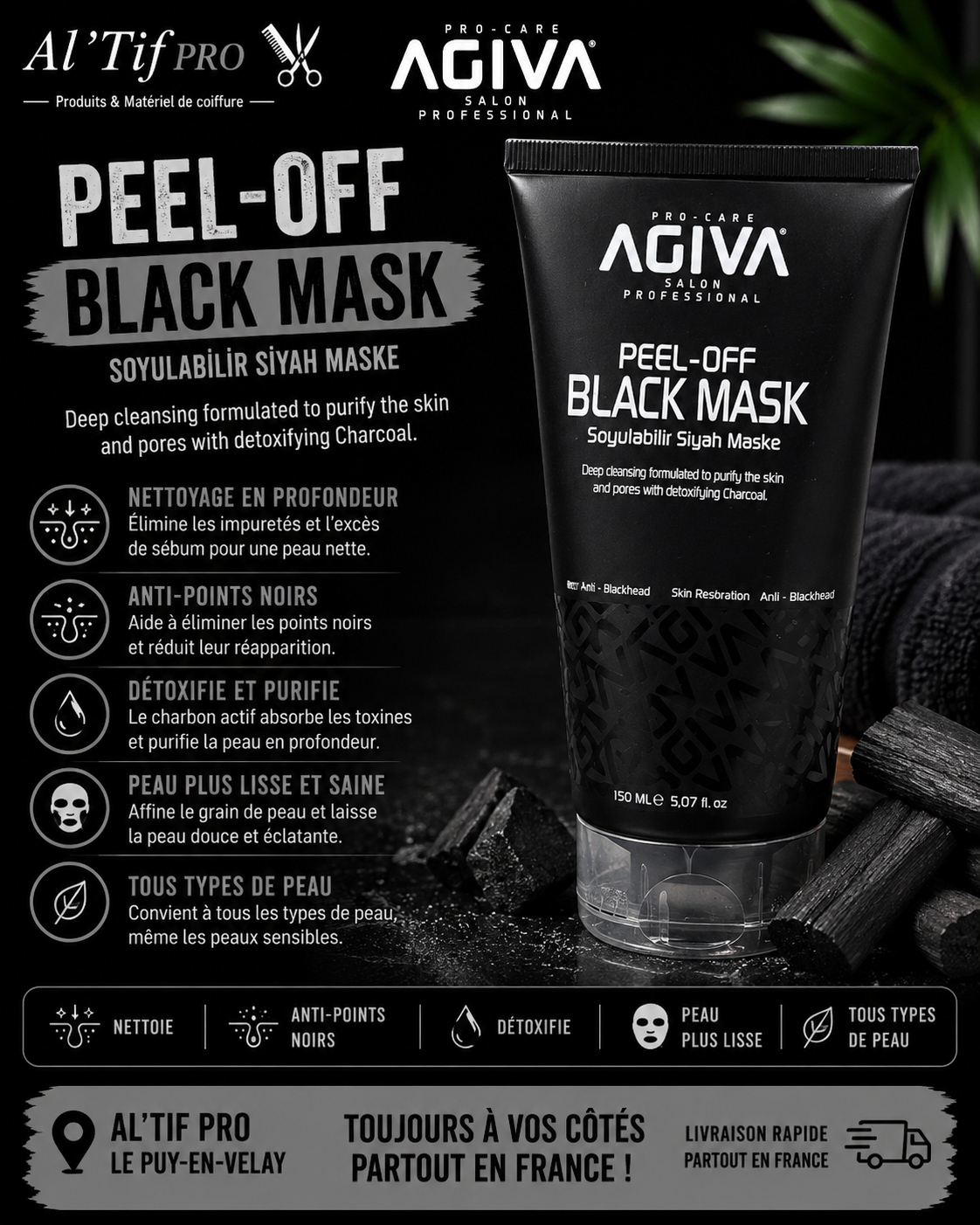 x12 AGIVA Peel-Off Black Mask – 150 ml