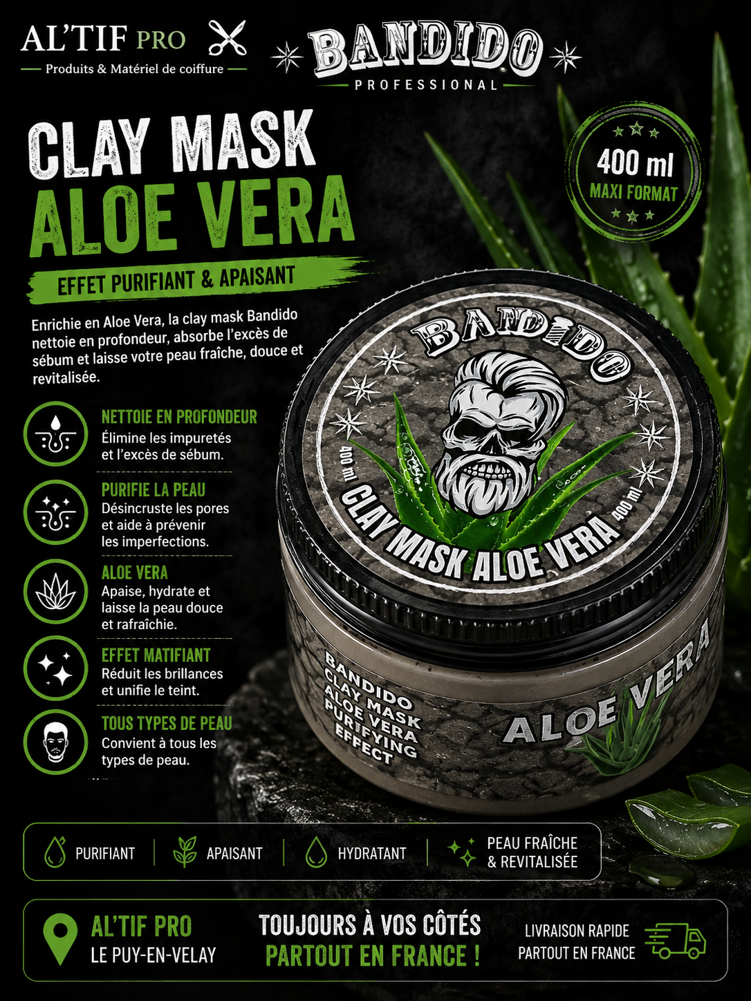 BANDIDO Clay Mask Aloe Vera – 400 ml