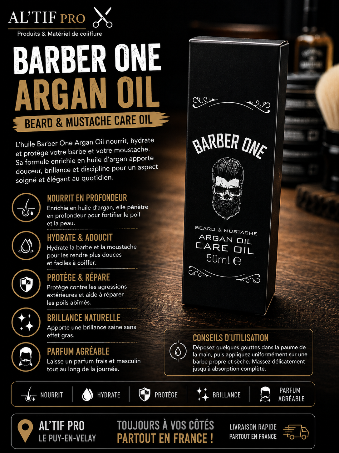 x12 Barber One – Huile de Soin Barbe & Moustache à l’Huile d’Argan 50 ml
