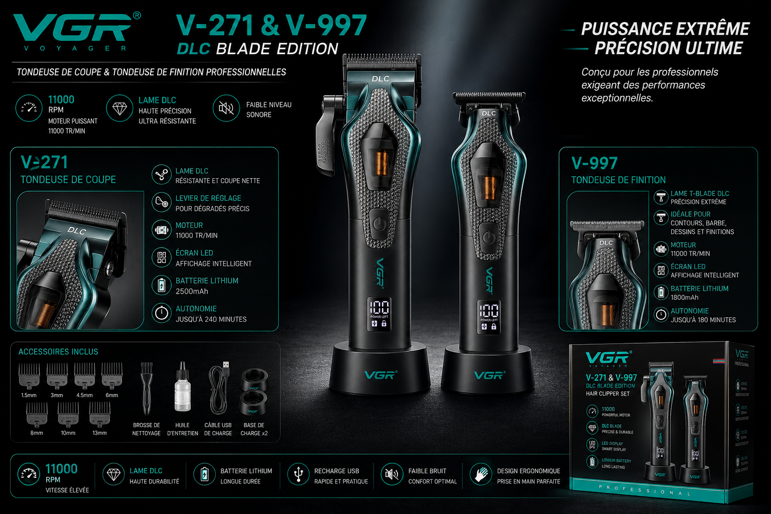 VGR V-271 & V-997 DLC Blade Edition – Duo Professionnel Coupe & Finition